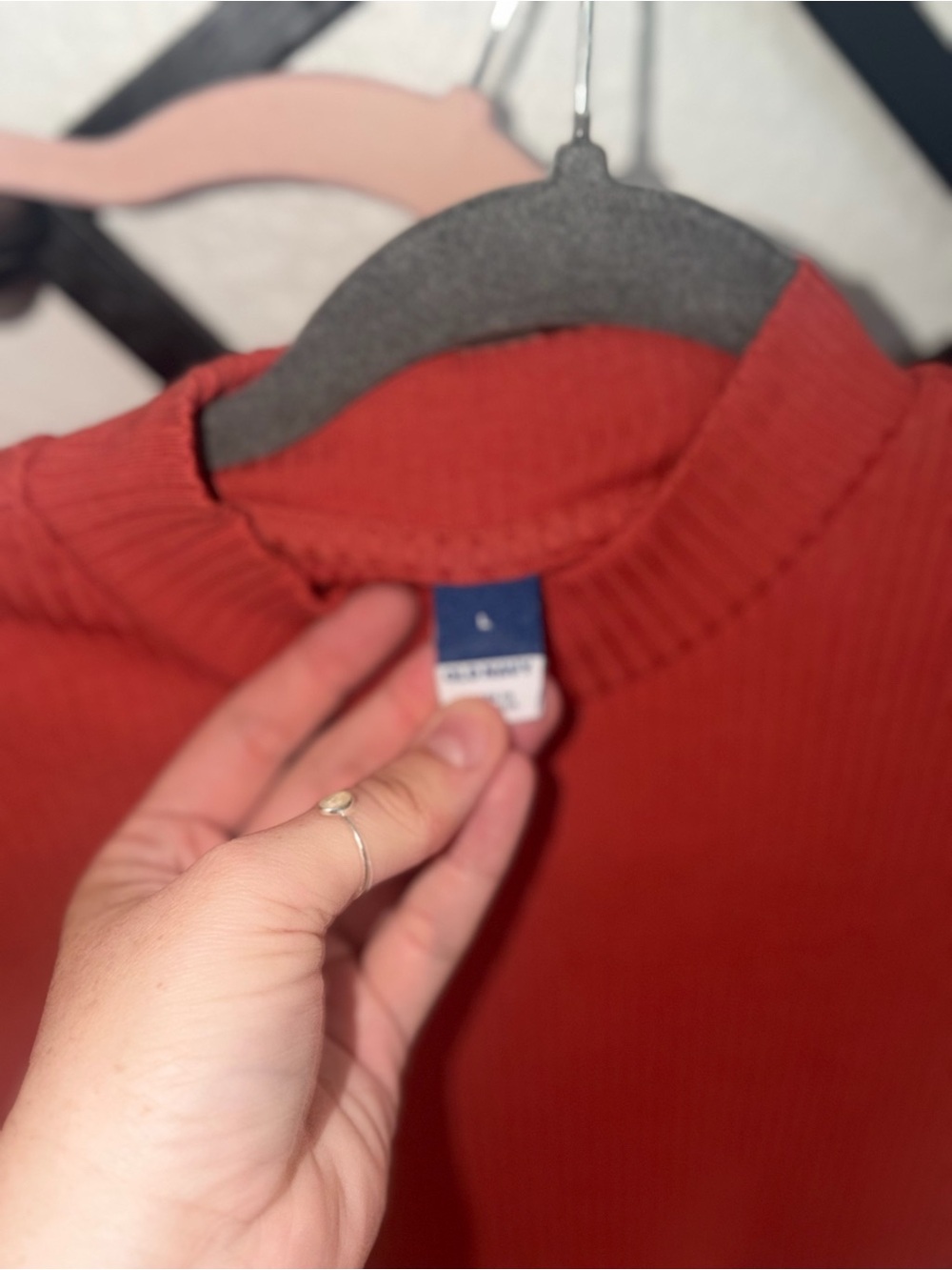 Old Navy Ribbed Mock Neck Top Small Red Short Sleeve Stretch Knit Tee - Picture 3 of 4